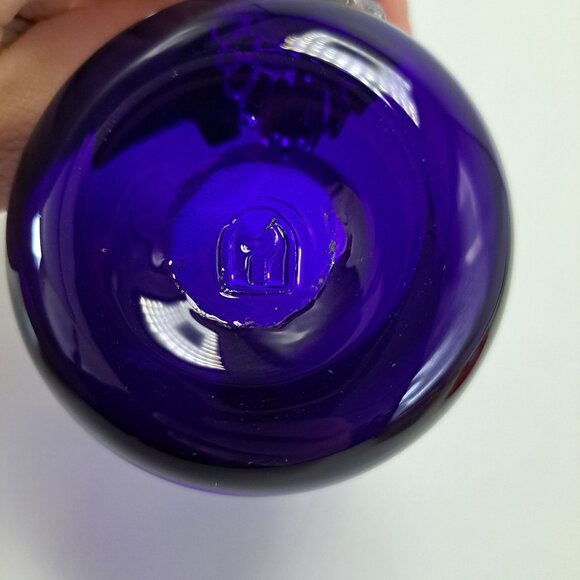 Pilgrim Glass Blue Pitcher Vase Creamer With Clear Ribbed Handle - Picture 8 of 10